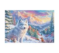 Loup Blanc matinal dans la forêt de Montagne 1000 Pieces Casse-tête Personne Âgée en Carton Rigide sans Déformation Canine Pine Peak Facile Débutant Thérapie Occupationnelle Anti-Stress Petit Prix 10