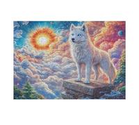 Loup Blanc matinal sur la mer de Nuages 300 Pièces Puzzle Famille en Carton Anti-Déchirure Difficulté Moyenne Jeu De Société Soirée Entre Amis Cadeau Noël Famille Pas Cher 300 PCS