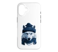Loup Blanc Portant Un Bonnet et Une écharpe en Hiver, Animal Arctique Coque pour iPhone 16