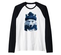 Loup Blanc Portant Un Bonnet et Une écharpe en Hiver, Animal Arctique Manche Raglan
