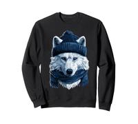 Loup Blanc Portant Un Bonnet et Une écharpe en Hiver, Animal Arctique Sweatshirt