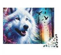 Loup Blanc Puzzle 1000 Pièces Papier pour Adultes Forêt Fantastique Coffret Puzzle 1000 Pièces Détente Décoration Cadeau 70x50cm/1000pcs