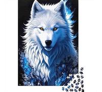 Loup Blanc Puzzle 1000 Pièces Papier pour Adultes Lumière Bleue Jeu de Puzzle 1000 Pièces Détente 38x26cm/1000pcs