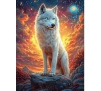 Loup blanc sur un sommet rocheux au coucher du soleil 500 Pièces Puzzle Adulte En Carton Rigide Sans Déformation Paysages et science-fiction Difficile Moyenne Décoration Murale Loisir Créatif Idée Cad