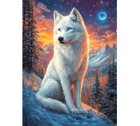 Loup Blanc sur Un Sommet Rocheux sous la Lune 1000 Pièces Puzzle Personne Âgée en Carton Rigide Paysages et Science-Fiction Facile Débutant Anti-Stress Stimulation Cognitive Loisir Créatif Petit Prix
