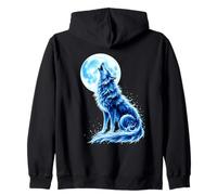 Loup Bleu Hurlant à la Pleine Lune Sweat à Capuche