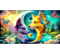 Loup-by-Moon-and-Ocean Puzzle pour Adultes: 1000 Pièces en Carton Recyclé pour la Décoration 75x50cm/1000pcs