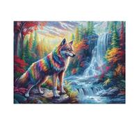 Loup Cascade Forêt Faune Sauvage Nature Sauvage Puzzle 500 Pièces pour Adultes Amusant Captivant Et Relaxant Parfait pour Activités en Famille Et Amis 500 PCS（52×38cm）