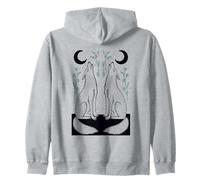 Loup céleste Hurlant Lune Floral sur Bois Art Populaire Sweat à Capuche
