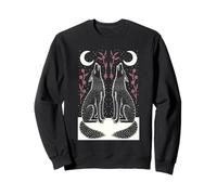 Loup céleste Hurlant Lune Floral sur Bois Art Populaire Sweatshirt