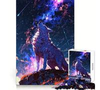 Loup Céleste Hurlant sous Les Étoiles Puzzle de 1000 Pièces pour Adolescents Savoir-Faire Évasion Sérénité Bords Précis Cadeau d'anniversaire (38x26cm)