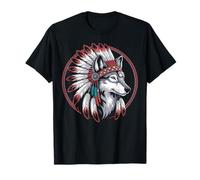 Loup Coiffe tribale Indienne T-Shirt