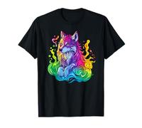 Loup coloré avec une aura arc-en-ciel vibrante T-Shirt