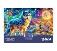 Loup coloré par Le lac sous Le Ciel étoilé Puzzle De 1000 Pièces Loup Cool Cadeau d'anniversaire Parfait pour Enfants Et Adultes 70x50cm/1000pcs