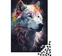 Loup Coloré Portrait Puzzle 1000 Pièces Jeu de Puzzle 1000 Pièces Art Abstrait Puzzle pour Adultes Décoration Détente Cadeau Famille 38x26cm/1000pcs