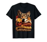 Loup coloré se reposant avec des Feuilles d'automne - Animal d'automne Confortable T-Shirt