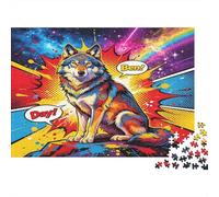 Loup Coloré Style Bande Dessinée Puzzle 1000 Pièces Papier Puzzle pour Adultes Art Moderne Puzzle en Famille Décoration Cadeau Relaxation 70x50cm/1000pcs