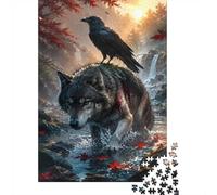 Loup Corbeau Cascade 1000pcs Mini Puzzle pour Adultes Difficile | 70x50cm Carton Décor Salon Structure Durable Cadeau Anniversaire Soulagement Du Stress