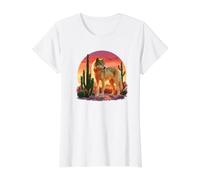 Loup Coucher de Soleil du désert T-Shirt Graphique avec Valeur, Femme, Blanc, XL