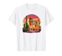 Loup Coucher de Soleil du désert T-Shirt Graphique avec Valeur, Homme, Blanc, S