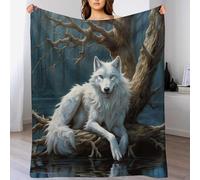 Loup Couverture Flannel Douce Et Chaude, Entretien Facile À La Machine, pour Voyager, Lit Ou Canapé 100×130cm