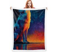 Loup Couverture Hiver 100x130cm Couverture Lestée Animal, Couverture Chaude et Confortable, Super Douce et Moelleuse, Fleece Blanket Lavable à la Machine Facile à Manipuler, Chambre à CoucherA-4323