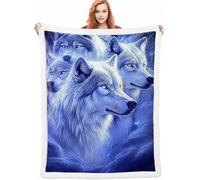 Loup Couverture Hiver 130x150cm Couverture Lestée Bleu, Couverture Chaude et Confortable, Super Douce et Moelleuse, Fleece Blanket Lavable à la Machine Facile à Manipuler pour Chambre à Coucher A-5374