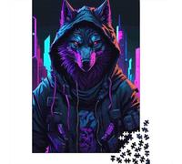 Loup Cyberpunk Puzzle 1000 Pièces Puzzle en Famille Portrait Néon Jeu de Puzzle 1000 Pièces Adulte Détente Déco Maison 52x38cm/1000pcs