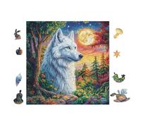 Loup dans la forêt au Clair de Lune 100 Pièces Puzzle pour Ado en Voitureton Anti-Déchirure Facile Débutant Jeu De Société Soirée Entre Amis Cadeau Anniversaire Petit Prix 28x28cm