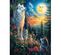 Loup dans la forêt au Clair de Lune 500 Pieces Casse-tête Adolescent en Carton Rigide Mythes Conte de fées Difficulté Moyenne Activité Éducative Cadeau Fête des Mères Haute Qualité Premium 500 PC