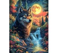 Loup dans la forêt au Clair de Lune Waterfall 1000 Pièces Puzzle Créatif en Carton Rigide sans Déformation Mythes fantastiques Difficulté Moyenne Activité Manuelle Loisir Créatif Cadea