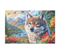 Loup dans la forêt d'automne colorée avec Une rivière et Le Coucher du Soleil Puzzle 1000 Pièces pour Adultes Relaxant Educa Divertissement Challenge Décoration Moderne Cadeau De Famille 1000 PCS
