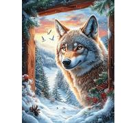 Loup dans la forêt enneigée 500 Pieces Casse-tête Amateur D'Art En Carton Haute Qualité Animal de conte de fées d'accompagnement Difficile Niveau Expert Décoration Murale Cadeau Fête Des Mères Haute Q