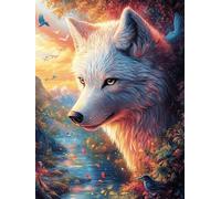 Loup dans la forêt magique 300 Pièces Puzzle Pour Ado En Carton Haute Qualité Épais Animal mignon de conte de fées Facile Débutant Jeu De Société Cadeau Fête Des Pères Petit Prix Qualité Premium 300 P