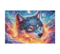Loup dans la nébuleuse de feu 1000 Pièces Puzzle Amateur d'art en Carton Épais Haute Densité Difficile Niveau Expert Décoration Murale Idée Cadeau Anniversaire 1000 PCS