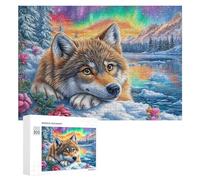 Loup dans Le lac de la forêt enneigée au crépuscule Puzzle 300 Pièces pour Couples Jeu Coopératif Communication Et Logique Cadeau pour Couple 300 PCS