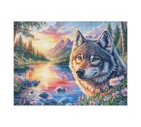Loup dans Les Fleurs au Bord de la rivière de Montagne au Coucher du Soleil Puzzle 500 Pièces pour Adultes Premium Educa Divertissement Créatif Famille Cadeau Unique Décoration Murale 500 PCS