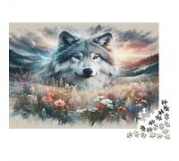 Loup dans Les Fleurs Sauvages Lot De 1 Puzzle 1000 Pièces Famille Décoration Murale Activité Stimulante Écologique Top Qualité Matériau Écologique 52x38cm/1000pcs