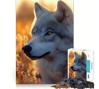 Loup dans un champ doré au coucher du soleil,puzzle de 1000 pièces pour adultes,entraînement cérébral amusant,découpe de précision,bords lisses,activité captivante pour des soirées tranquilles 38x52cm