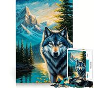 Loup dans Un Paysage de Montagne Puzzle de 1000 pièces pour Adultes Jeu de Concentration mentale Découpe de Haute précision Activité Manuelle à Partager en Famille ou Entre Amis (38x52cm)