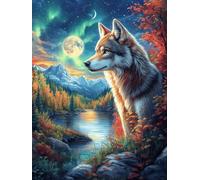 Loup dans une forêt at Night 500 Pièces Puzzle Adulte En Carton Haute Densité Animal sauvage et animal de compagnie Facile Pour Débutant Décoration Murale Passe-Temps Cadeau Anniversaire Petit Prix 50