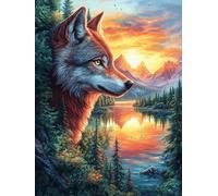 Loup dans Une forêt au Coucher du Soleil 300 Pièces Puzzle Expert Confirmé en Carton Épais sans Déformation Rêve Magique de Science-Fiction Très Difficile Motif Complexe Cadeau Fête des Pères Premium