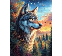 Loup dans une forêt magique 500 Pièces Puzzle Personne Âgée En Carton Rigide Rêve magique de science-fiction Facile Débutant Anti-Stress Stimulation Cognitive Loisir Créatif Petit Prix Premium 500 PCS