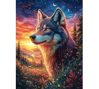 Loup dans Une forêt Magique at Sunset 1000 Pieces Casse-tête Personne Âgée en Carton Haute Qualité Rêve Magique de Science-Fiction Facile Débutant Anti-Stress Passe-Temps Cadeau Anniversaire Pas Cher