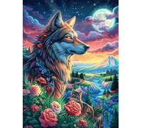 Loup dans une forêt magique at Sunset 1000 Pièces Puzzle Expert Confirmé En Carton Épais Sans Déformation Rêve magique de science-fiction Très Difficile Motif Complexe Cadeau Fête Des Pères Premium 10