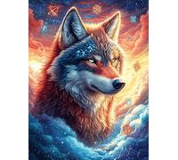 Loup dans une forêt magique au coucher du soleil 300 Pieces Casse-tête Débutant En Carton Haute Qualité Paysages et science-fiction Facile Anti-Stress Passe-Temps Loisir Créatif Idée Cadeau Saint Vale
