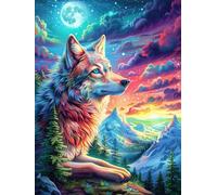 Loup dans une forêt magique Under The Northern Lights 300 Pieces Casse-tête Créatif En Carton Épais Rigide Paysages et science-fiction Difficulté Moyenne Activité Manuelle Loisir Créatif Cadeau Noël P