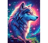 Loup dans une forêt magique Under The Stars 300 Pièces Puzzle Créatif En Carton Anti-Déchirure Haute Densité Paysages et science-fiction Difficulté Moyenne Activité Manuelle Loisir Créatif Cadeau Anni
