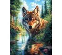 Loup dans une rivière 500 Pièces Puzzle Adulte En Carton Rigide Sans Déformation Animal sauvage et animal de compagnie Difficile Moyenne Décoration Murale Loisir Créatif Idée Cadeau Anniversaire 500 P
