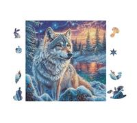 Loup de Montagne Forest 100 Pieces Casse-tête Famille en Carton Épais sans Déformation Difficulté Moyenne Jeu De Société Cadeau Noël Haute Qualité Premium 28x28cm